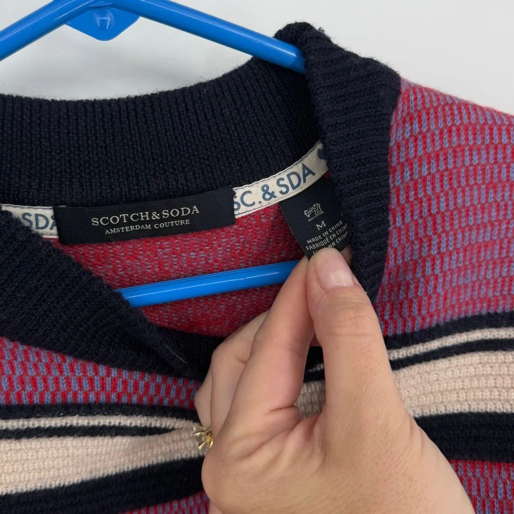 Scotch & Soda Mens Striped Crewneck Sweater Burgundy Navy Cream Wool Blend M